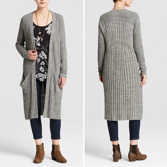 Free People Shadow Stripe Knit Duster Cardigan Longline Gray Size XS Minimalist - Picture 1 of 10